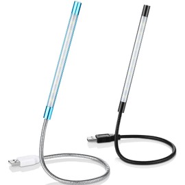 Mudder 2 Pieces USB LED Light for Laptop Keyboard Light Gooseneck Computer Lamp Flexible Stick Dimmable LED Lamp Touch Switch for Reading Book(Black, Blue)