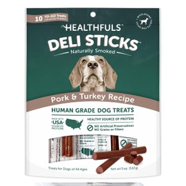 HEALTHFULS Deli Sticks Pork and Turkey Human-Grade Gluten-Free Soft and Chewy Dog Treats, 10 Count Bag