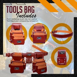RISING STAR WEARS PURE OIL TANNED LEATHER TOOL BELT POUCH PERFECT FOR CARPENTERS, PLUMBERS, ELECTRICIANS, GARDENERS AND CONSTRUCTION WORKERS MULTIPURPOSE 18 POCKETS POUCH WITH FRAMING TOOL BAGS