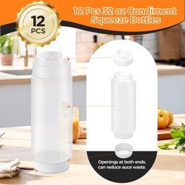 Otiamo 12 Pack 32 oz Condiment Squeeze Bottles for Restaurant Large Plastic Sauce Squeeze Bottles Inverted Refillable Sauce Dispensers for Ketchup, Dressing, Kitchen, Catering