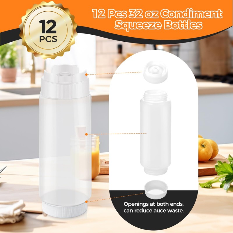 Otiamo 12 Pack 32 oz Condiment Squeeze Bottles for Restaurant