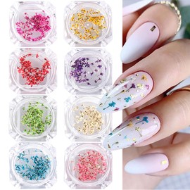 SILPECWEE 8 Boxes Dried Flowers for Nails Mini Real Nail Flowers 3D Dried Flowers Nail Stickers Nail Decor Manicure Design Nail Decorations for Makeup DIY Craft Accessories