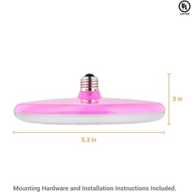 Diodesy- UFO Pendant LED Light Fixture 15W (75W Equivalent) 3000K Soft White 1250 Lumens IP44 E26 Medium Base Pink Utility Shape Lamp for Living Rooms Bedroom Dining Rooms Damp Location UL Listed