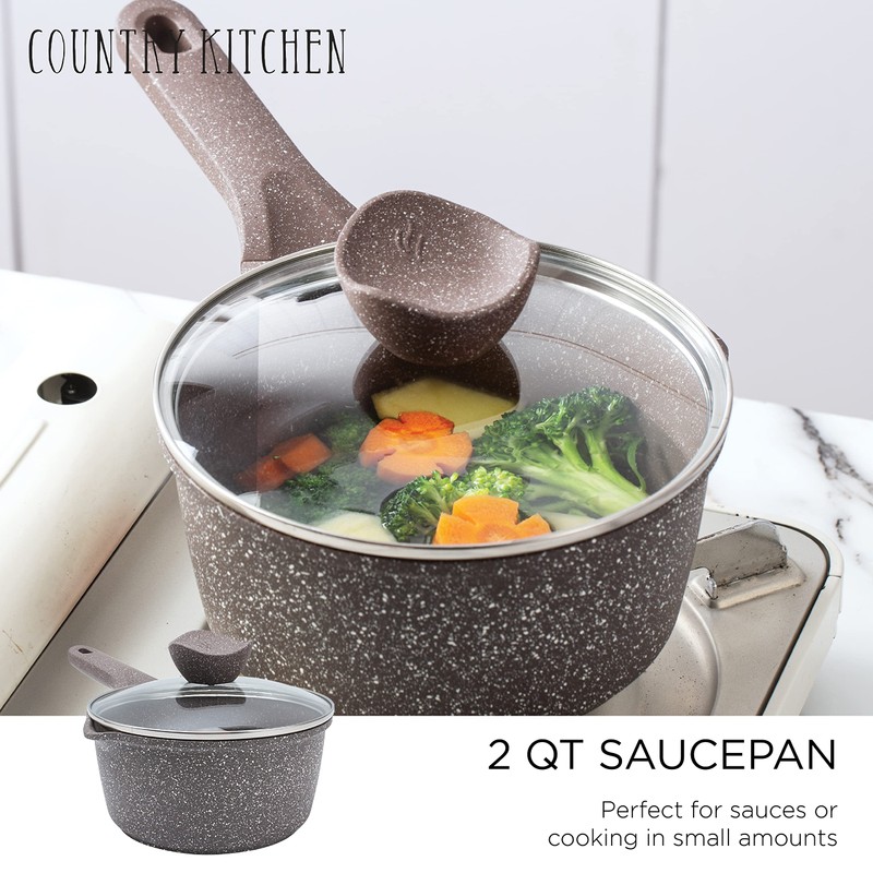 Country Kitchen Non-Stick Cast Aluminum Cookware Set - Durable Kitchen