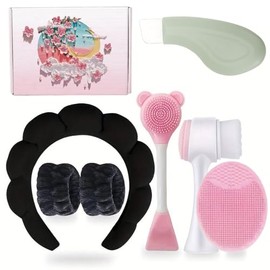 Set de Cepillo Limpiador - Incluye Cepillo Limpiador, Banda para el Pelo y Raspador para Eliminar Puntos Negros, Herramientas Portátiles para el Cuidado de la Piel de la Mujer, Regalo Ideal.(Black)
