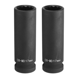 HARFINGTON 2Pcs 12-Point Deep Impact Socket 1/2 Inch Drive 17mm Metric Chrome Molybdenum Alloy Steel Spindle Axle Nut Impact Socket