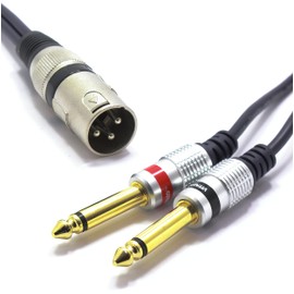 Vitalco XLR Male to 2x 6.3 mm TS Jack Cable, Microphone Cable, 3-Pin to Mono Jack Plug Audio Adaptor, 1.5 m