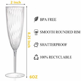 Tebery 18 Pack Clear Plastic Champagne Flute Mimosa Flutes, 6Oz Disposable Wine Cocktail Glasses for Home Daily Life Party Wedding Toasting Drinking