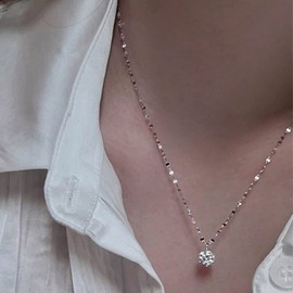 Inateannal Vintage Rhinestone Pendant Necklace Solitaire Crystal Necklace Chain Silver Cubic Zirconia Chain Necklace Minimalist Necklace Jewellery for Women and Girls Gifts