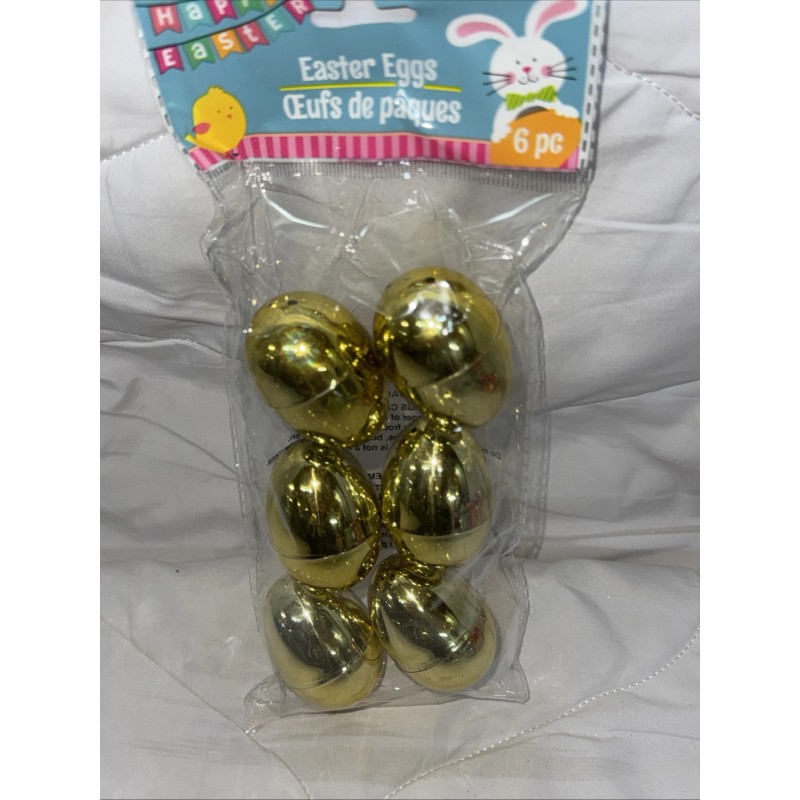 Greenbrier Metallic Gold Fillable Plastic Easter Eggs 6/Pk NEW IN