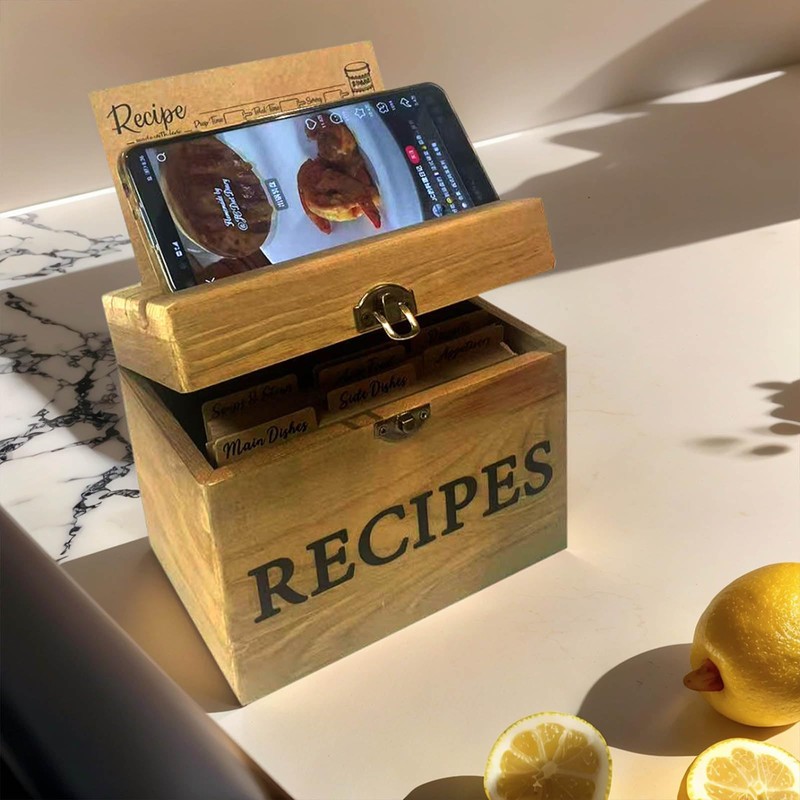 Gkesgm Recipe Box with 70 Recipe Cards and Dividers,Rustic Wood