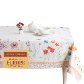 Maison d'Hermine Table Cloth Rectangle Table 100% Cotton Tablecloth for Dining Room, Farmhouse, Home, Hotel, Parties & Wedding - Gifts for Mothers Day Spring & Summer (Summer Whisper, 140cm x 180cm)