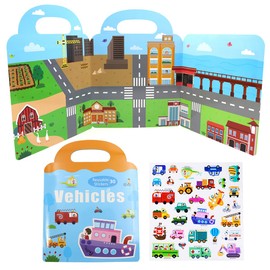 Hsthe Sea Wiederverwendbares Stickerbuch, Magnetbuch, tragbares Cartoon-Magnetpuzzle, 3D-Fahrzeug-Stickerbuch, pädagogisches Lernspiel, Geburtstagsgeschenk