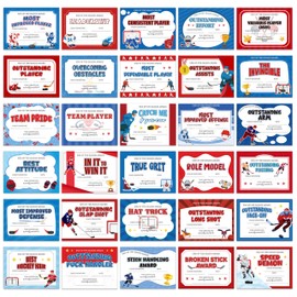 EYxsaxenk Ice Hockey Achievement Award Certificates - 60Pcs End of Season Ice Hockey Ceremony Award Sport Game Championship Paper Achievement Certificate Student Reward Coach Teacher Motivation Supply