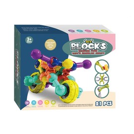 Building Block Color Box, 21 Pieces, Freely Assembled Blocks, Multicolor Plastic Motorcycle (10.2 x 2.8 x 8.3 in)