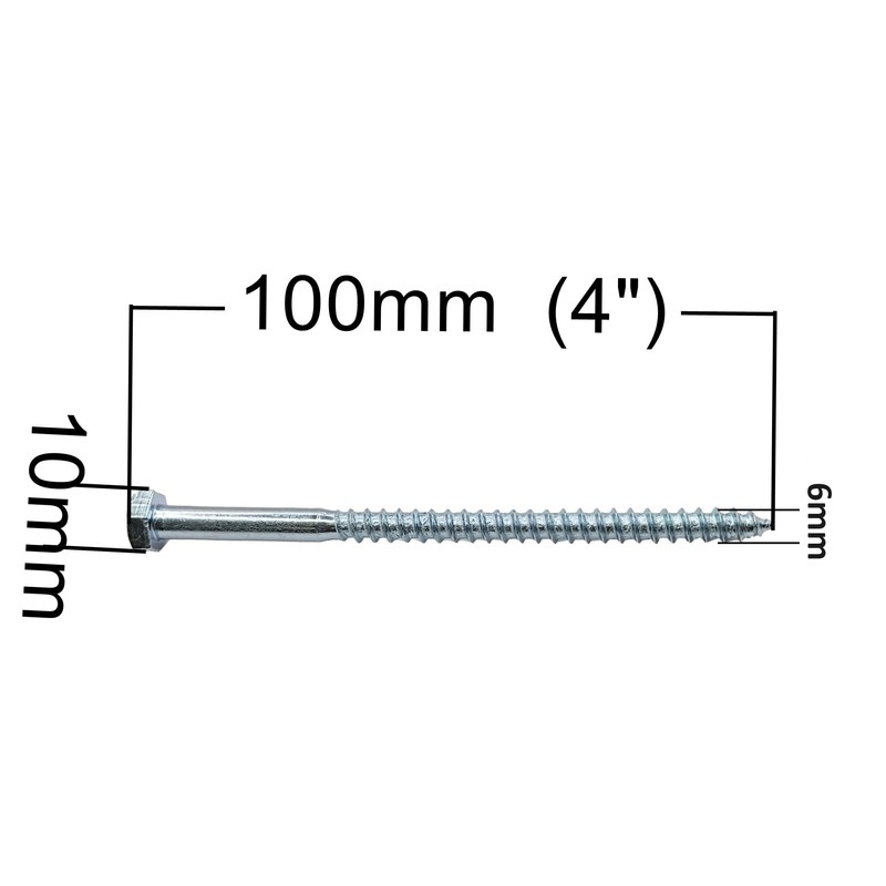 LLB 100mm M6 For Coach Screws Wood Hex Head Width