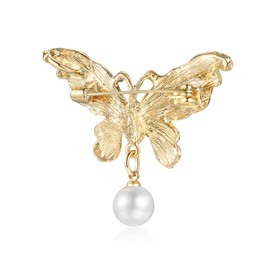 Fnirgexa Butterfly Rhinestone Brooch Pins for Women, Blue Butterfly Crystal Decoration Pin with Pearl for Girls, Fashion Insect Lapel Pins for Suit Dress Gift with Box