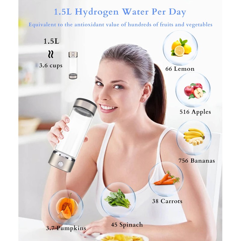Hydrogen Water Bottle, Portable Hydrogen Water Generator Bottle, USB Charging