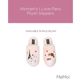 MeMoi Women's I Love Paris Plush Slippers Pale Blush M