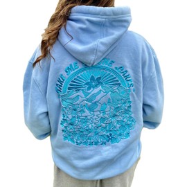 Meiweileya Y2k Embroidered Cute Hoodies for Women Teens Girls Flower Graphic Sweatshirt Preppy Beach Coastal Clothes Streetwear Hibiscus Blue