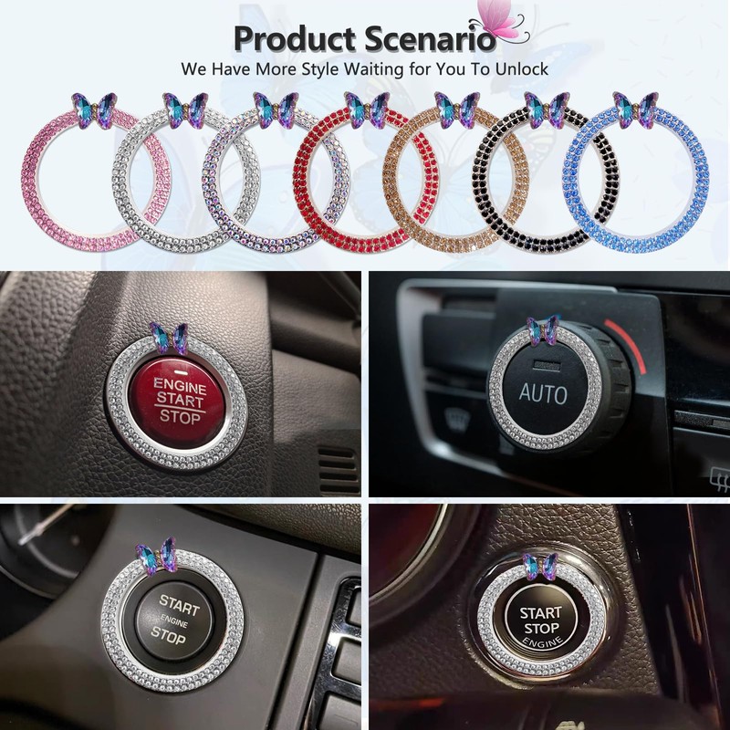 3leavtrees Car Bling Ring Emblem Car Accessories for Buttons &