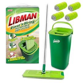 Libman Rinse 'n Wring Mop and Bucket System | Microfiber Floor Mop | Hardwood Floor Cleaner | Wet & Dry Mop | Clean & Dirty Water Chambers | Power Blades | 5 Total Microfiber Pads