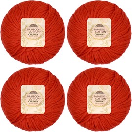 JubileeYarn Bamboo Cotton Chunky Yarn - 100g/Ball - Cherry Red - 4 Balls
