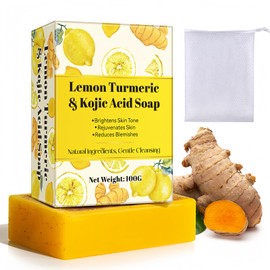 Lemon Turmeric & Kojic Acid Soap | Skin Brightening Bar | Improve Zits & Dark Spots | Deep Cleansing & Moisturizing | For Men & Women