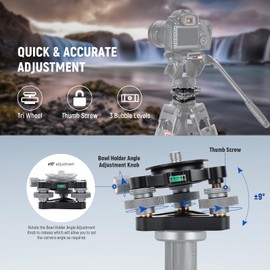 NEEWER Tripod Head Leveling Base Camera Leveler with Bowl Adapter, 3 Axis Wheel Metal Head with 3/8" Screw & Thread, +/-9° Precise Angle Adjustment for Macro Panoramic Photography, Max Load 33lb, LP66