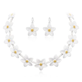 EVER FAITH Daisy Flower Necklace with Earrings Set for Women Girls Cosplay Jewellery Dress Up Costume for Pink Dress, Crystal