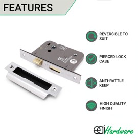 EAI Mortice Bathroom Lock | 74x57mm | Polished Chrome - Pack of 1