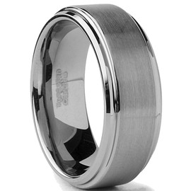 Tungsten Carbide Men's Brushed Finish/High Polish Beveled Edge Ring Wedding Band, Comfort Fit, 8MM Size 9