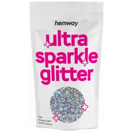 Hemway Premium Ultra Sparkle Glitter Multi Purpose Metallic Flake for Arts Crafts Nails Cosmetics Resin Festival Face Hair - Silver Holographic - Chunky (1/40" 0.025" 0.6mm) 100g / 3.5oz