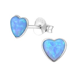 Azure Blue Opal Heart Sterling Silver Stud Earrings 5mm