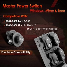 Piihkparts Master Power Window Mirror Door lock Switch Driver Side Fit 2004-2008 Ford F-150