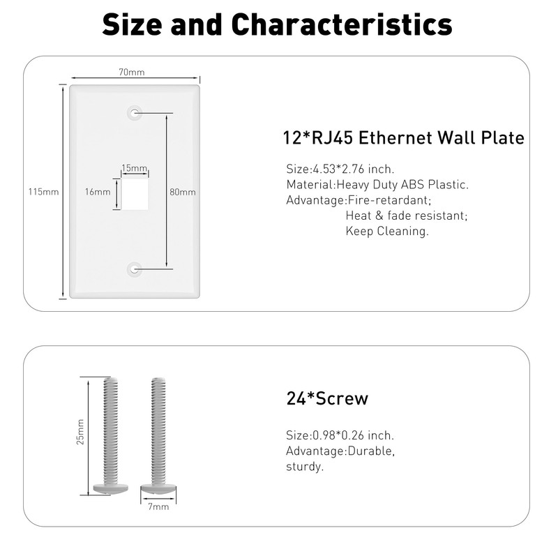 NataLink Ethernet Keystone Wall Plate 1-Port, RJ45 Wall Plate Single