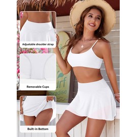 SHEKINI High Waist Bikini Skirt Mesh Abdominal Control Swimming Skirt Women's Ruffle Swimming Skirt Swimming Shorts Women, White, M