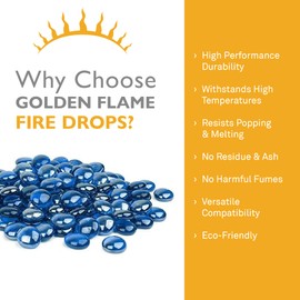Golden Flame Golden Drops Fire Table Rocks for Propane 10 Pound 1/2 Inch Pacific Blue Reflective Fire Colors for Outdoor Fire Pit Table or Fireplace