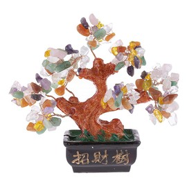 lachineuse - Traditional Tree with 5 Elements - Tree of Happiness - 5 Semi Precious Stones - Multicoloured - Decorative Feng Shui Balance and Happiness - Gift Idea from Asia