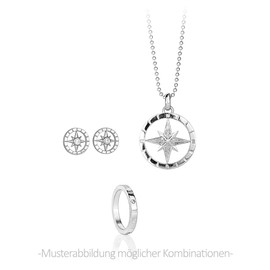 Heartbreaker LD WR 31 Compass Pendant with Zirconia Paveé in Real Silver Rhodium-Plated / Wind Rose Collection / Large Compass Rose Pendant Made of 925 Sterling Silver for Women, Sterling Silver,