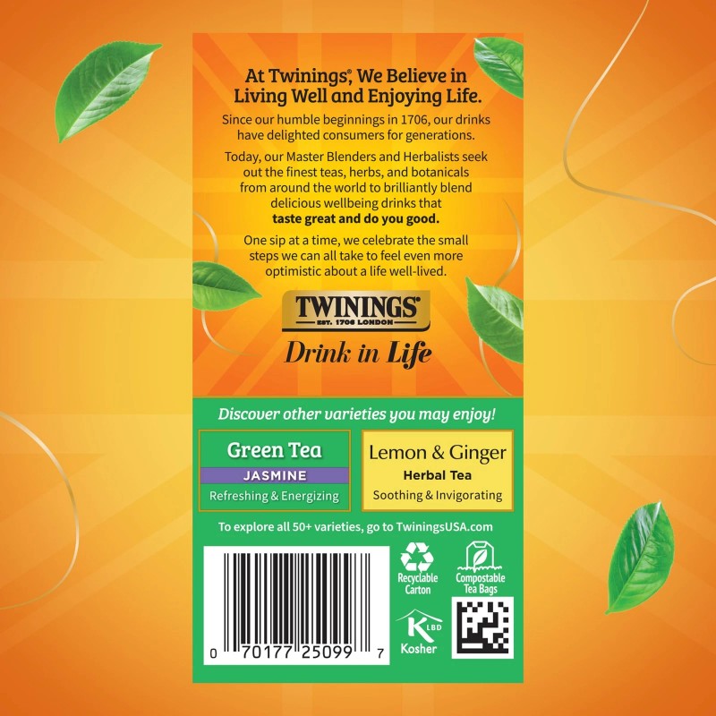 Twinings Green Tea with Lemon 20 Count Refreshing Herbal Wellness