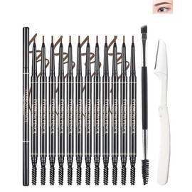 12 Pcs Eye Brow Pencil for Women Light Brown,Waterproof Eyebrow Pencil Retractable Ultra Fine Professional Brow Pencil,Long Lasting Tinted Gel Micro Eyebrow Pen for Define Fill Tiny Brow Eye Makeup-02