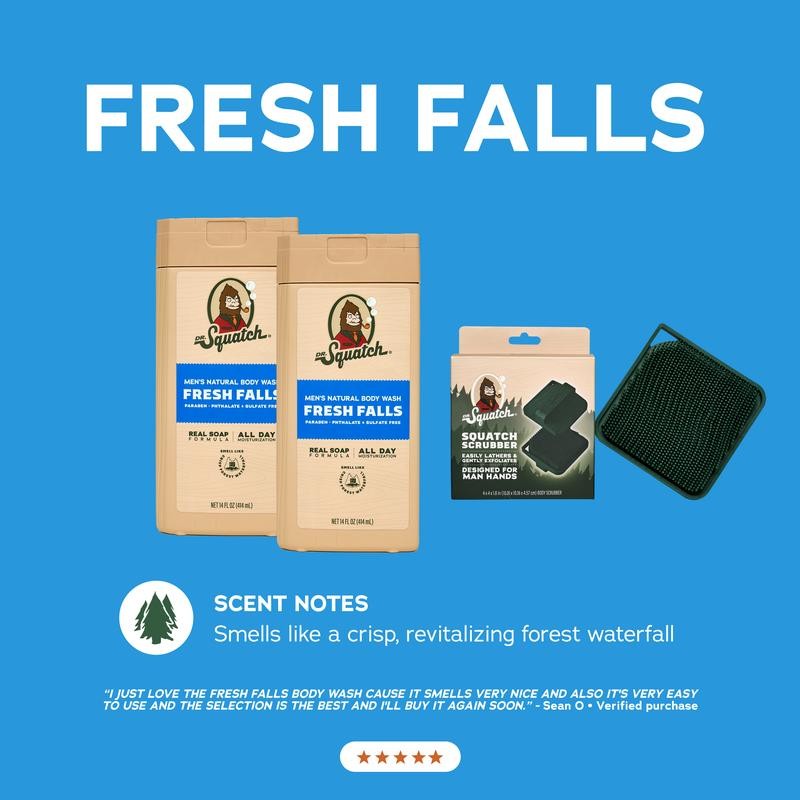 Natural Body Wash 2-Pack + Scrubber - Dr. Squatch:_Fresh Falls