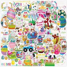 100 Pcs Easter Stickers, Easter Decorations Vinyl Waterproof Stickers for Laptop Water Bottles Envelopes Gifts Tags Crafts Windows Snowboard Rabbits Eggs