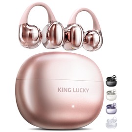 King Lucky Open Ear Earbuds Wireless Bluetooth 5.4 Clip-on Headphones with Mic - 50H Playtime, Ipx5 Waterproof - Ideal for Sports & Workouts, Comfortable for Small Ears & Glasses Wearers (Pink)