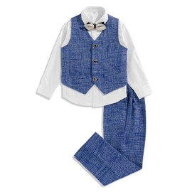 LOLANTA Conjunto de 4 Lazos para niños, Traje Formal, Talla 2-13, Anillo de Boda, Ropa de cumpleaños (Azul Brillante, 10-11 Años