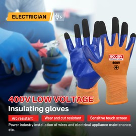 GOL-SIV Electrical Gloves For Men - 400V Low Voltage Insulated Electrician Safety Gloves,Flame Retardant,Arc Resistant,Anti Slip Rubber Work Gloves(Large)