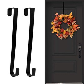 ESFUN 2 Pack Solid Wreath Hanger for Front Door Window Wreath Hooks Holder Over The Door Metal Hook Hangers (Black, 12 inch)