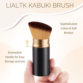 Brocha de maquillaje retráctil Kabuki: brocha de viaje todo en uno para base, polvos, rubor, líquidos y cremas Portátil y fácil de usar para mujeres y principiantes (negra)
