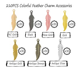 TBFYS 210PCS Alloy Feather Charms Crafts Supplies Mixed Color Feather Pendants Bulk for DIY Earring Necklace Dream Catcher Jewelry Making